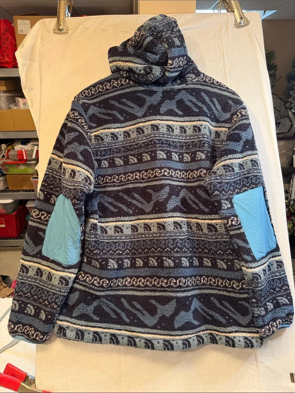 The North Face Navy and Light Blue Patterned Fleece Half-Zip Hoodie